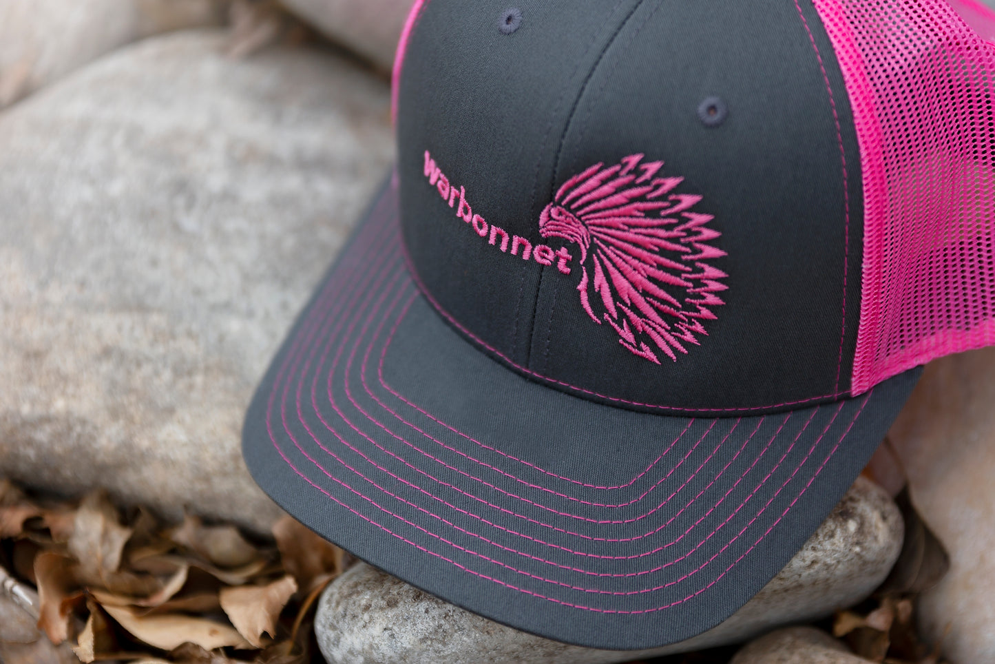 warbonnet trucker hat - Charcoal / Neon Pink