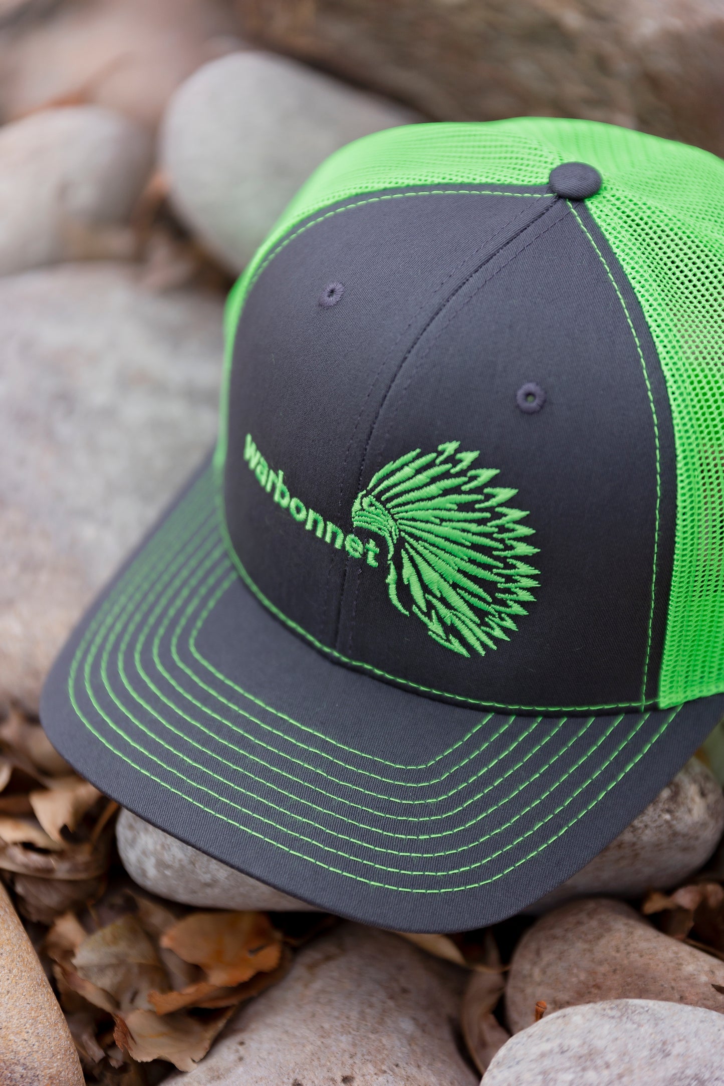 warbonnet trucker hat - Charcoal / Neon Green